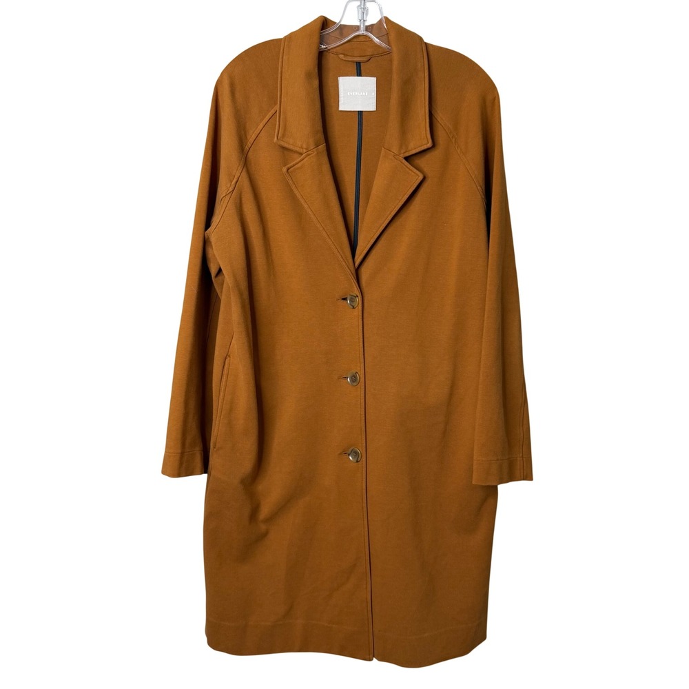 Everlane Knit Trench Coat Womens Medium Brown Three Button Longline Blazer